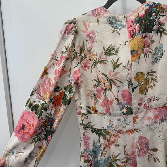 Zimmermann Cream Floral Print Long Sleeve Linen Maxi Dress 2 AU/ 8 US - Picture 10 of 10